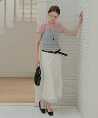 【GIUNON】satin lace long skirt / サテンレースロングスカート