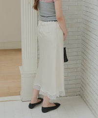 【GIUNON】satin lace long skirt / サテンレースロングスカート