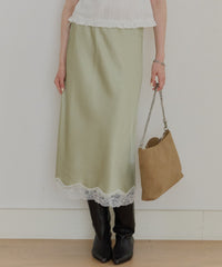 【GIUNON】satin lace long skirt / サテンレースロングスカート