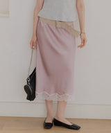 【GIUNON】satin lace long skirt / サテンレースロングスカート