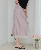 【GIUNON】satin lace long skirt / サテンレースロングスカート