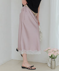 【GIUNON】satin lace long skirt / サテンレースロングスカート