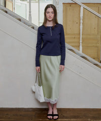【GIUNON】satin lace long skirt / サテンレースロングスカート