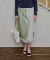 【GIUNON】satin lace long skirt / サテンレースロングスカート