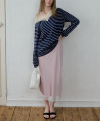 【GIUNON】satin lace long skirt / サテンレースロングスカート
