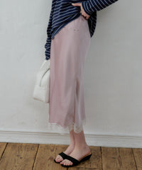 【GIUNON】satin lace long skirt / サテンレースロングスカート