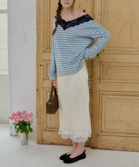 【GIUNON】satin lace long skirt / サテンレースロングスカート