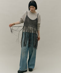 【room153】メランジ編みフリンジニットキャミ