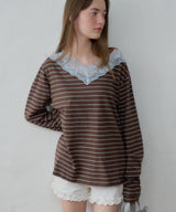 【GIUNON】2way border lace tops / 2way ボーダーレーストップス
