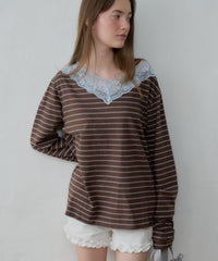 【GIUNON】2way border lace tops / 2way ボーダーレーストップス