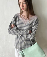 【GIUNON】2way border lace tops / 2way ボーダーレーストップス