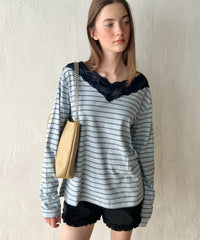 【GIUNON】2way border lace tops / 2way ボーダーレーストップス