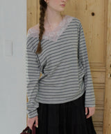 【GIUNON】2way border lace tops / 2way ボーダーレーストップス