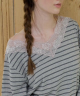【GIUNON】2way border lace tops / 2way ボーダーレーストップス