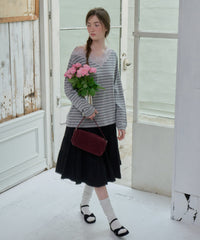 【GIUNON】2way border lace tops / 2way ボーダーレーストップス