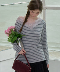 【GIUNON】2way border lace tops / 2way ボーダーレーストップス