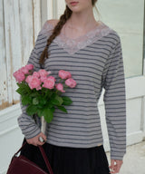 【GIUNON】2way border lace tops / 2way ボーダーレーストップス
