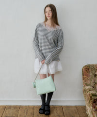 【GIUNON】2way border lace tops / 2way ボーダーレーストップス