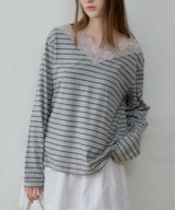 【GIUNON】2way border lace tops / 2way ボーダーレーストップス