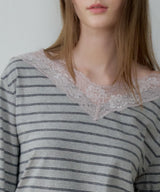【GIUNON】2way border lace tops / 2way ボーダーレーストップス