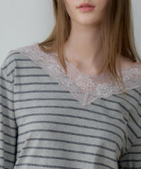 【GIUNON】2way border lace tops / 2way ボーダーレーストップス