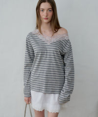 【GIUNON】2way border lace tops / 2way ボーダーレーストップス
