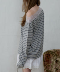 【GIUNON】2way border lace tops / 2way ボーダーレーストップス