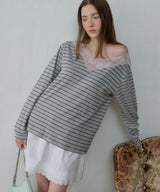 【GIUNON】2way border lace tops / 2way ボーダーレーストップス