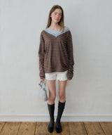 【GIUNON】2way border lace tops / 2way ボーダーレーストップス