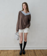 【GIUNON】2way border lace tops / 2way ボーダーレーストップス