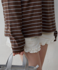 【GIUNON】2way border lace tops / 2way ボーダーレーストップス