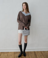 【GIUNON】2way border lace tops / 2way ボーダーレーストップス