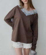 【GIUNON】2way border lace tops / 2way ボーダーレーストップス
