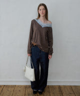 【GIUNON】2way border lace tops / 2way ボーダーレーストップス