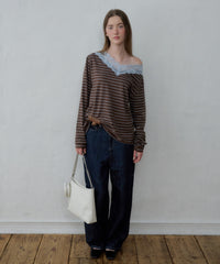 【GIUNON】2way border lace tops / 2way ボーダーレーストップス
