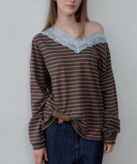 【GIUNON】2way border lace tops / 2way ボーダーレーストップス
