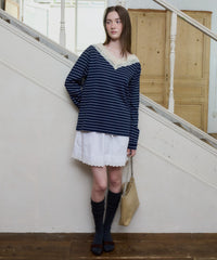 【GIUNON】2way border lace tops / 2way ボーダーレーストップス
