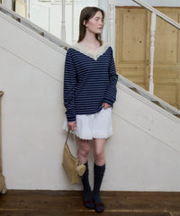 【GIUNON】2way border lace tops / 2way ボーダーレーストップス