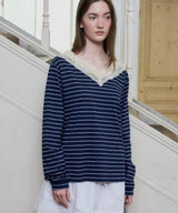 【GIUNON】2way border lace tops / 2way ボーダーレーストップス