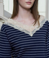 【GIUNON】2way border lace tops / 2way ボーダーレーストップス