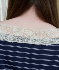 【GIUNON】2way border lace tops / 2way ボーダーレーストップス