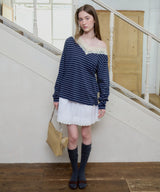 【GIUNON】2way border lace tops / 2way ボーダーレーストップス