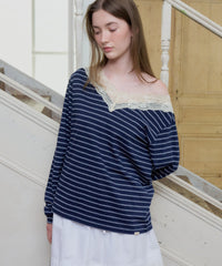 【GIUNON】2way border lace tops / 2way ボーダーレーストップス