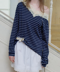 【GIUNON】2way border lace tops / 2way ボーダーレーストップス