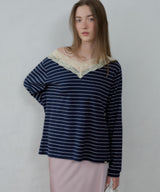【GIUNON】2way border lace tops / 2way ボーダーレーストップス