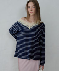 【GIUNON】2way border lace tops / 2way ボーダーレーストップス