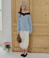 【GIUNON】2way border lace tops / 2way ボーダーレーストップス