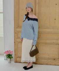 【GIUNON】2way border lace tops / 2way ボーダーレーストップス