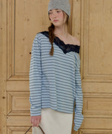 【GIUNON】2way border lace tops / 2way ボーダーレーストップス