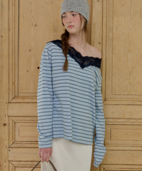 【GIUNON】2way border lace tops / 2way ボーダーレーストップス